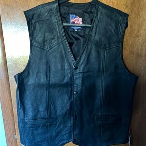 Black Leather Vest with Sleeveless Design and V-Neck